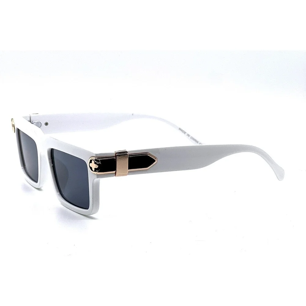 White Square Sunglasses Mens Womens Gold Detail Fashion Eyewear Luxury UV400 New - Picture 6 of 7